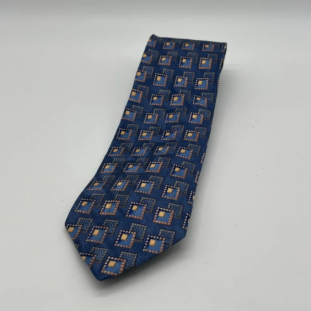 Ermenegildo Zegna Mens Tie‎ Geometric Silk Made Italy Modern Designer Blue